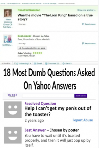 18 Most Dumb Questions Asked On Yahoo Answers